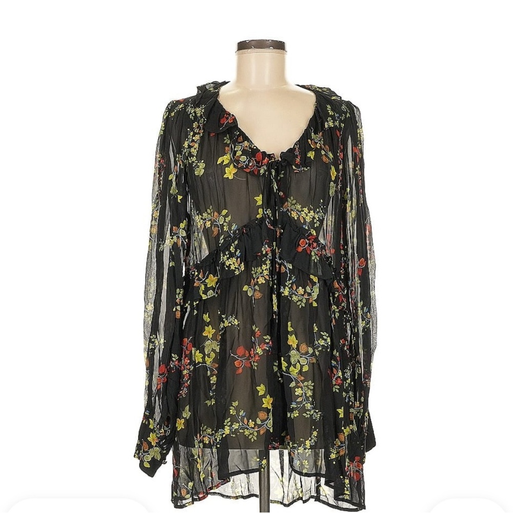 Anthropologie Low Neck Ruffle Blouse